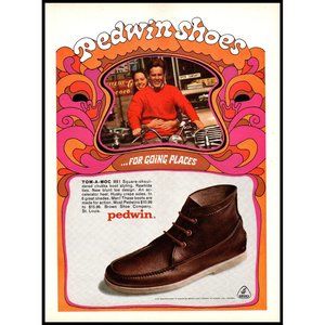 1968 Pedwin Shoes Tom-a-Moc III Chukka Boots Vintage Print Ad Psychedelic Art